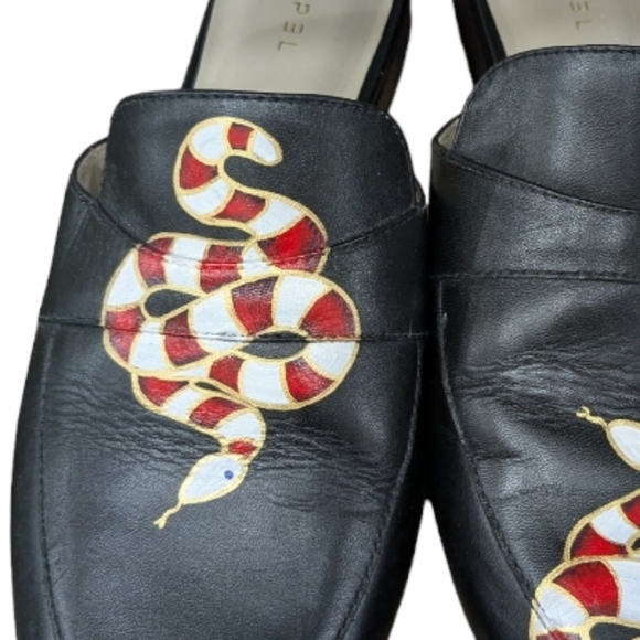 Alepel Women's Gold Snake Mule in Black Leather signed one of a kind - Picture 14 of 16